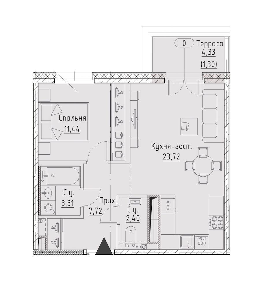 1-комнатная квартира 48.59 м², 9/9 эт., ЖК «LEGENDA Чёрная речка 41»